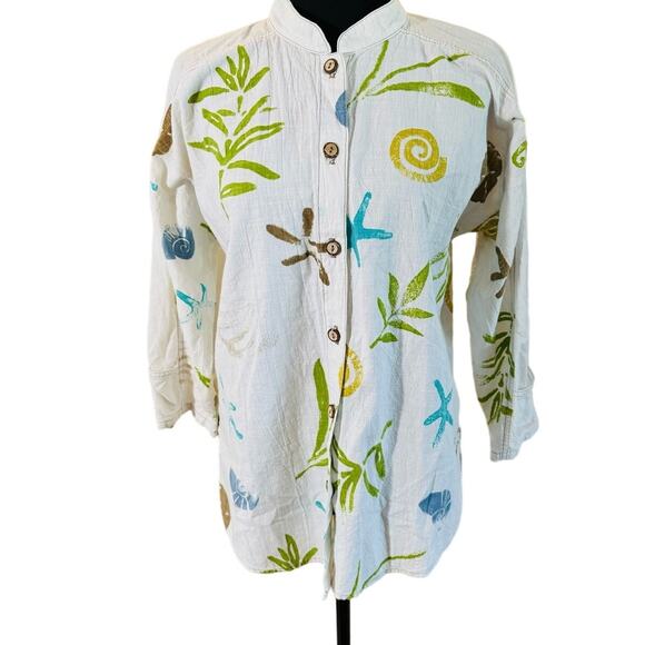 Produce Company Tops - Produce Company 100% Cotton Coastal White Summer Shirt Lightweight Top S